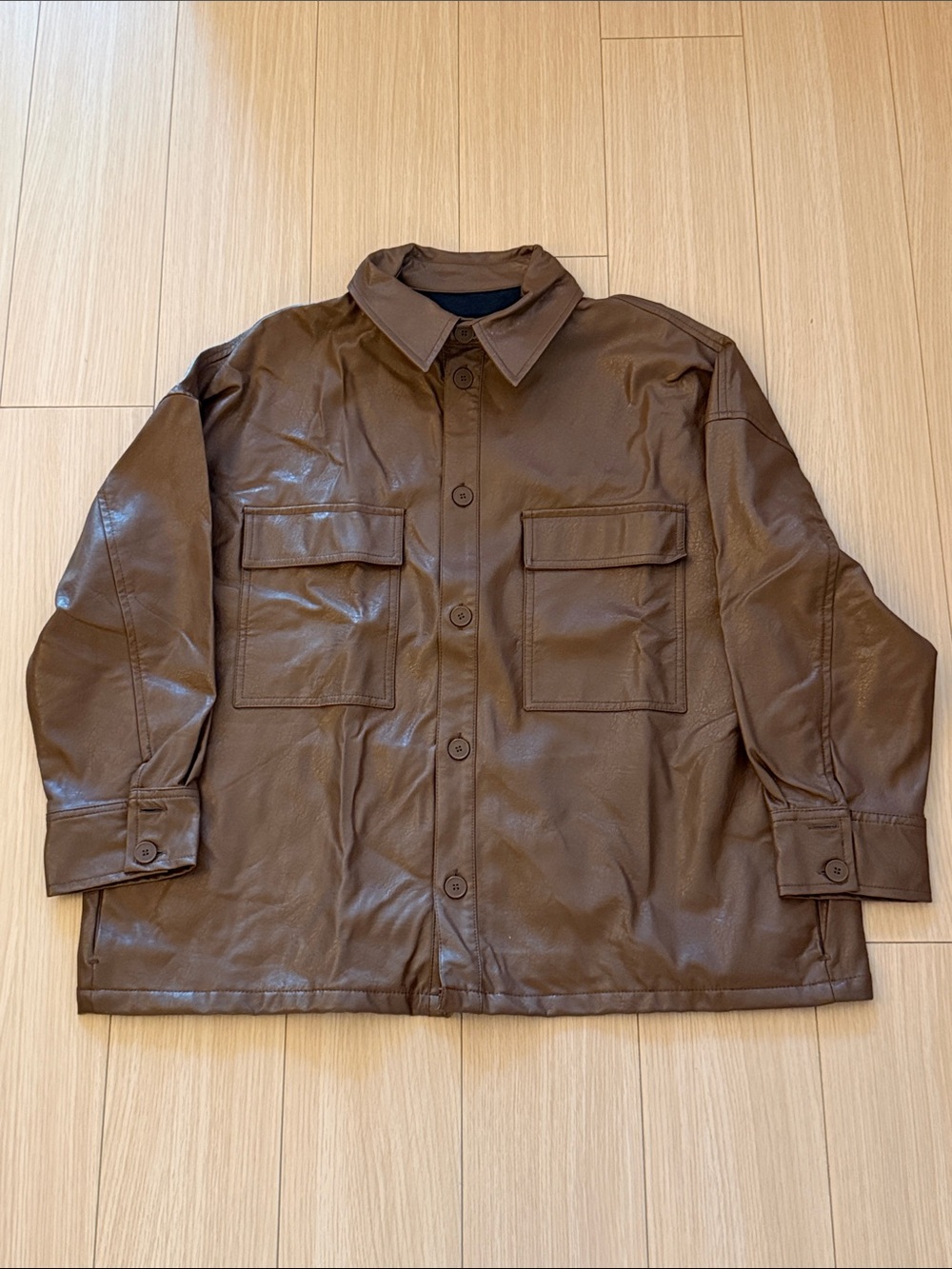 OAK + FORT Brown Faux Leather Shirt Jacket